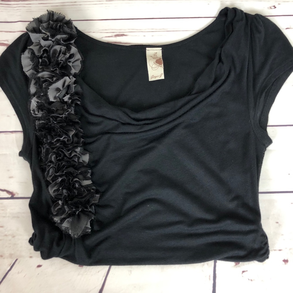 Ginger G Top Draped Ruched Embellished Ruffles - Picture 5 of 8